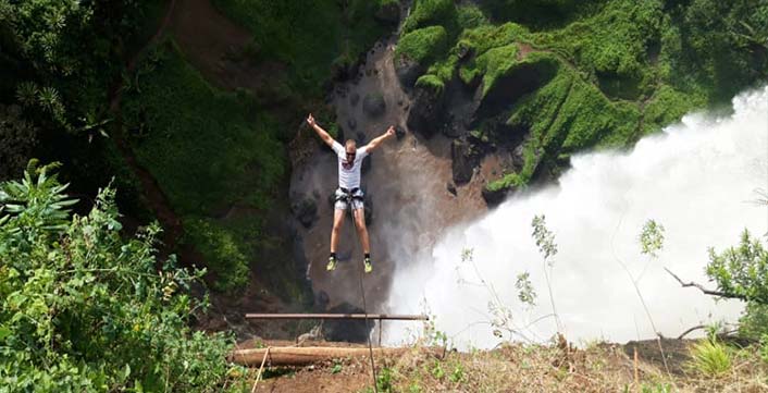 Abseiling down sipi falls